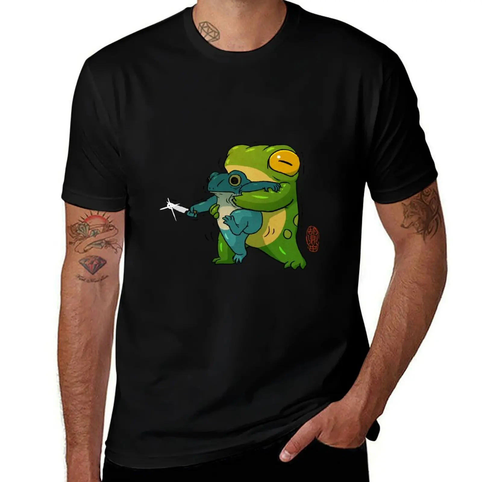 cute stabby frog being held back let it go bro artwork asian style T-Shirt plain sublime T-shirt men