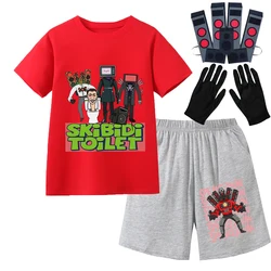 Skibidi tuvalet pijama çocuk T Shirt Tee pantolon 4 adet giysi Set pijama karikatür Speakerman TV adam bebek takımları