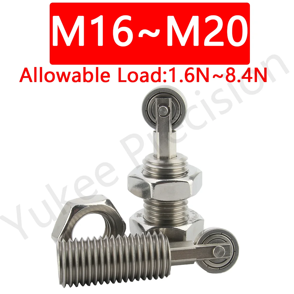 

YK328 Factory Sale SUJ2/SUS440C Long Stroke Roller Bearing Bolt Type Roller Plunger With Two Nuts Thread M16 M20 Ball Roller