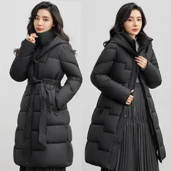 2024 inverno nuova giacca donna lungo piumino addensato con cappuccio dritto elegante capispalla moda coreana femminile Puffer parka