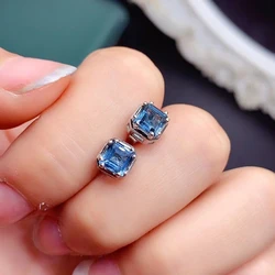 Cute Small 925 Silver Stud Earrings for Daily Wear 5mm VVS Grade Natural London Blue Topaz with 3 Layer Gold Plated Allergy Free