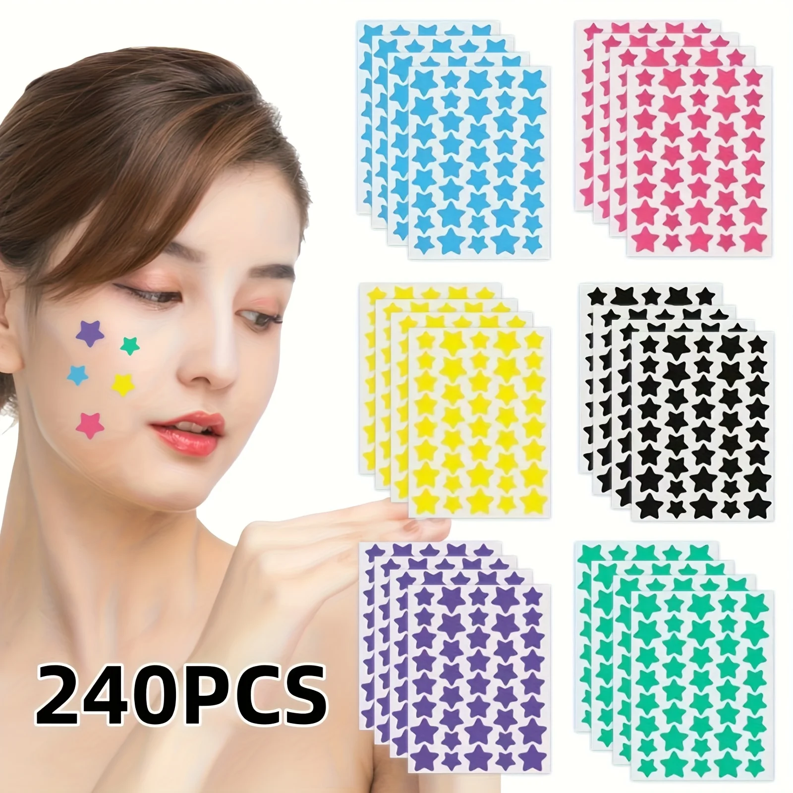 240 Count Superstar Hydrocolloid Pimple Patches - Cute Star-Shaped Cover, Colorful & Shiny, Fragrance-Free, Paraben-Free, Suitab