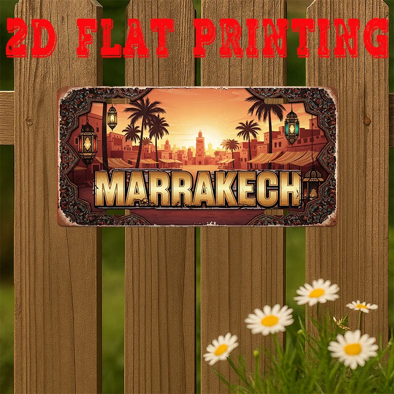 Morocco Marrakech Sunset Souk 2D Flat Printing License Plate Style Metal Tin Sign, North African City Themed Decorative Aluminum view 5