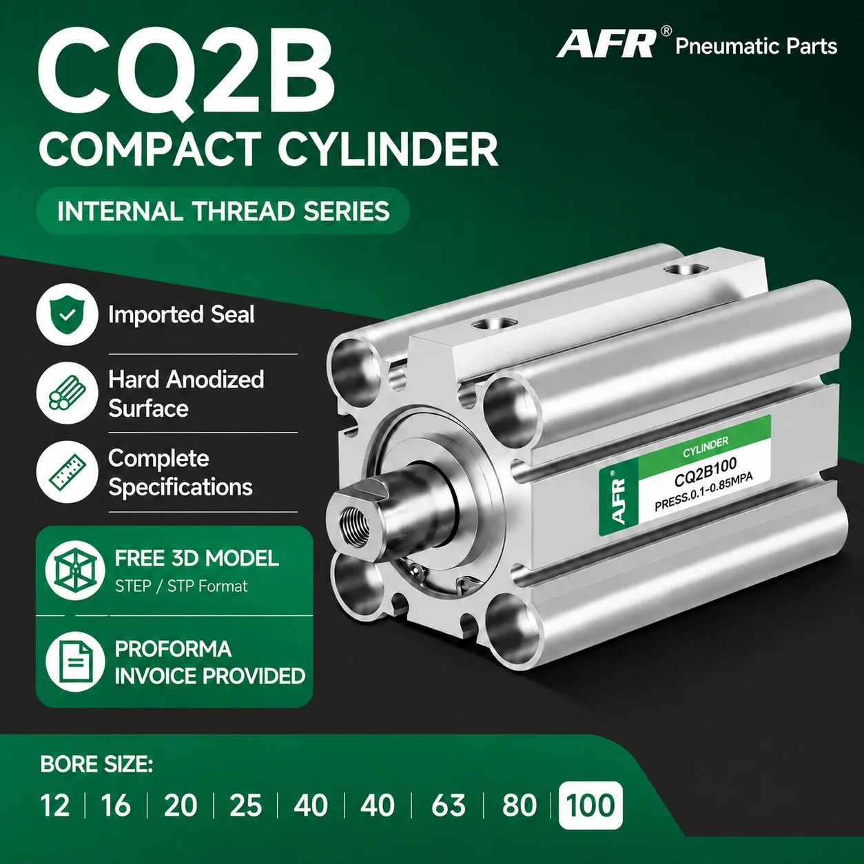 CQ2B100 Compact Air Cylinder CQ2B100-20/30DZ/40DCZ Double Acting Pneumatic Cylinder Bore 100mm Thin Cylinder for Automation