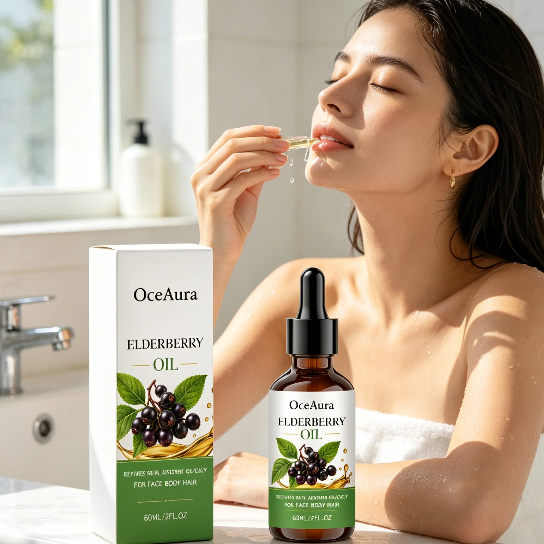 

OceAura Elderberry Oil Antioxidant Organic Cold-Pressed Deep Hydration Face Care Moisturizing Hair Strengthener Body Massage Oil
