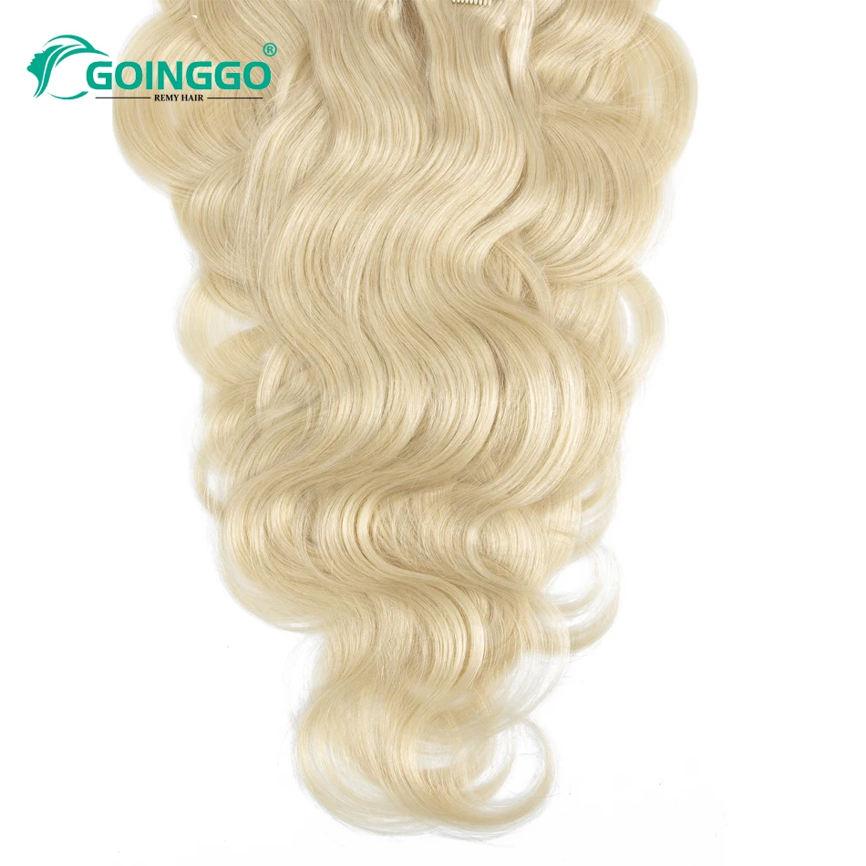 Goinggo 7 pz/set Clip nelle estensioni dei capelli onda del corpo bionda 120g Clip di capelli umani veri naturali In capelli umani per le donne 14-28 pollici