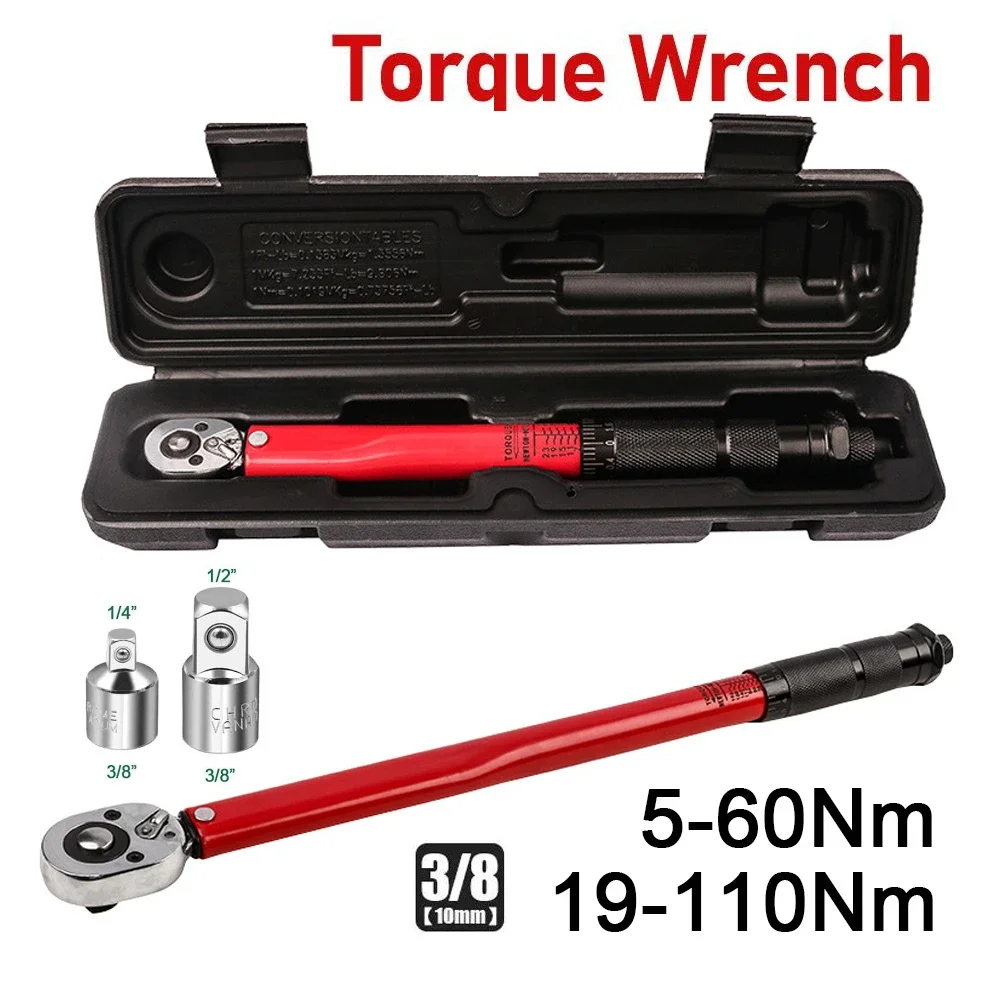 5-110N.m Torque Wrench 3/8 Precise Reversible Ratchet Torques Key Professional Bicycle Motorcycle Car Automotive Tool