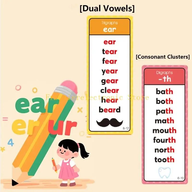 G8DB Colorful Phonics Cards 60PCS For Preschoolers English Words Card Interactive Educational Learning Card for Preschool