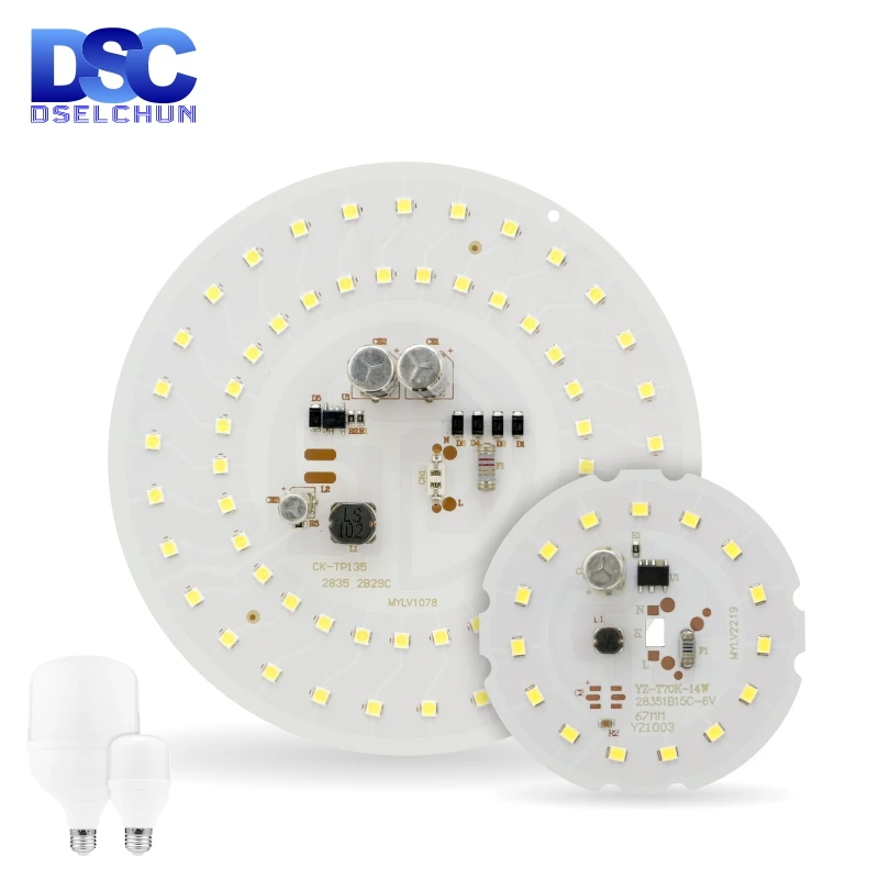 Puce LED pour ampoule de 55W, 45W, 38W, 28W, 18W, 14W, 10W, 5W, 2835SMD, DOB, perles lumineuses rondes, AC 220V, pas de puce Fleccef, lampe