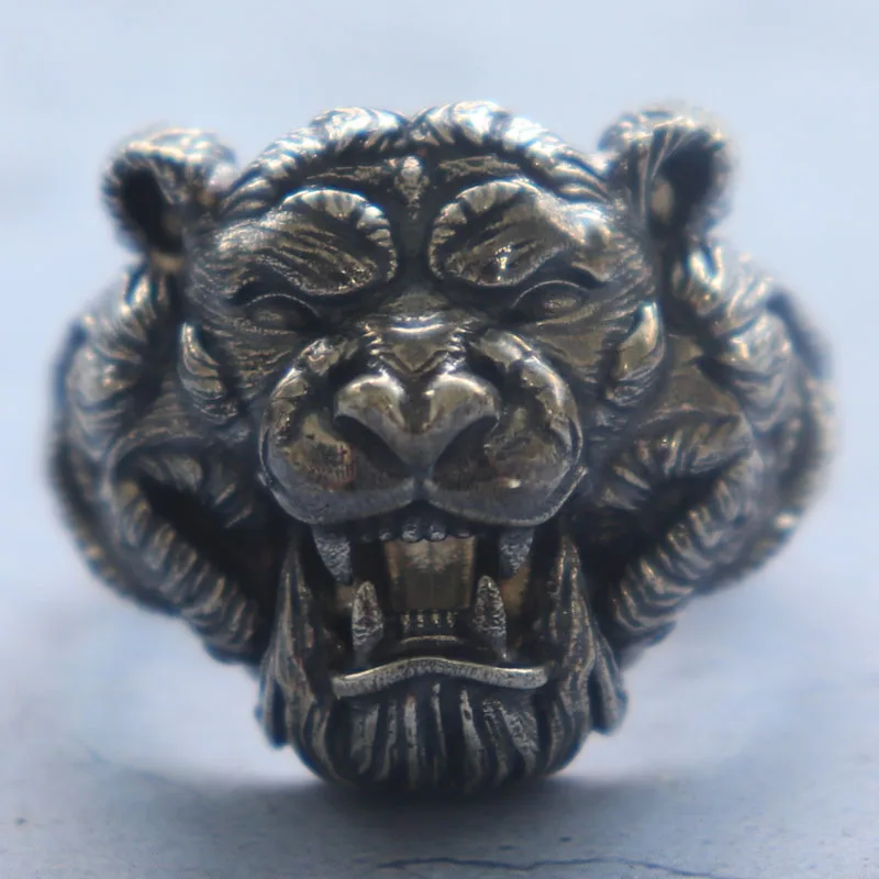 22g 3D Tiger Head Nature Animal Rings Customized 925 Solid Sterling Silver Rings Many Sizes 7-13