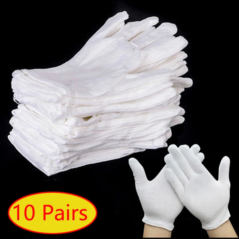 Men Women White Full Finger Cotton Gloves High Elastic Etiquette Waiters Drivers Jewelry Workers Mittens Sweat Gloves