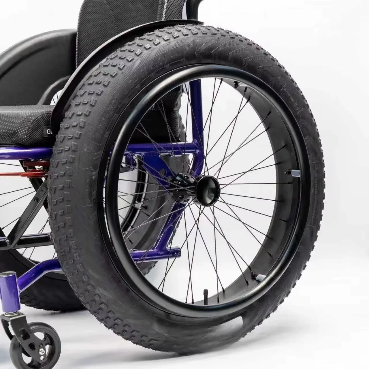 All-terrain large wheel snow beach shock absorber, foldable manual metal wheelchair