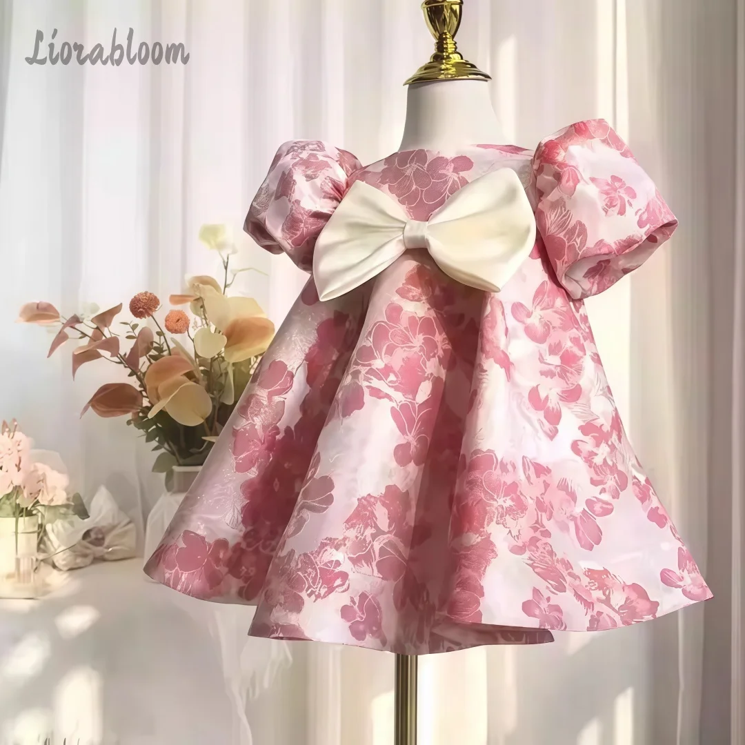

Girls' Pink Printed Dress Flower Girl Gown Party Dress Princess Dress Elegant Girls' Dress