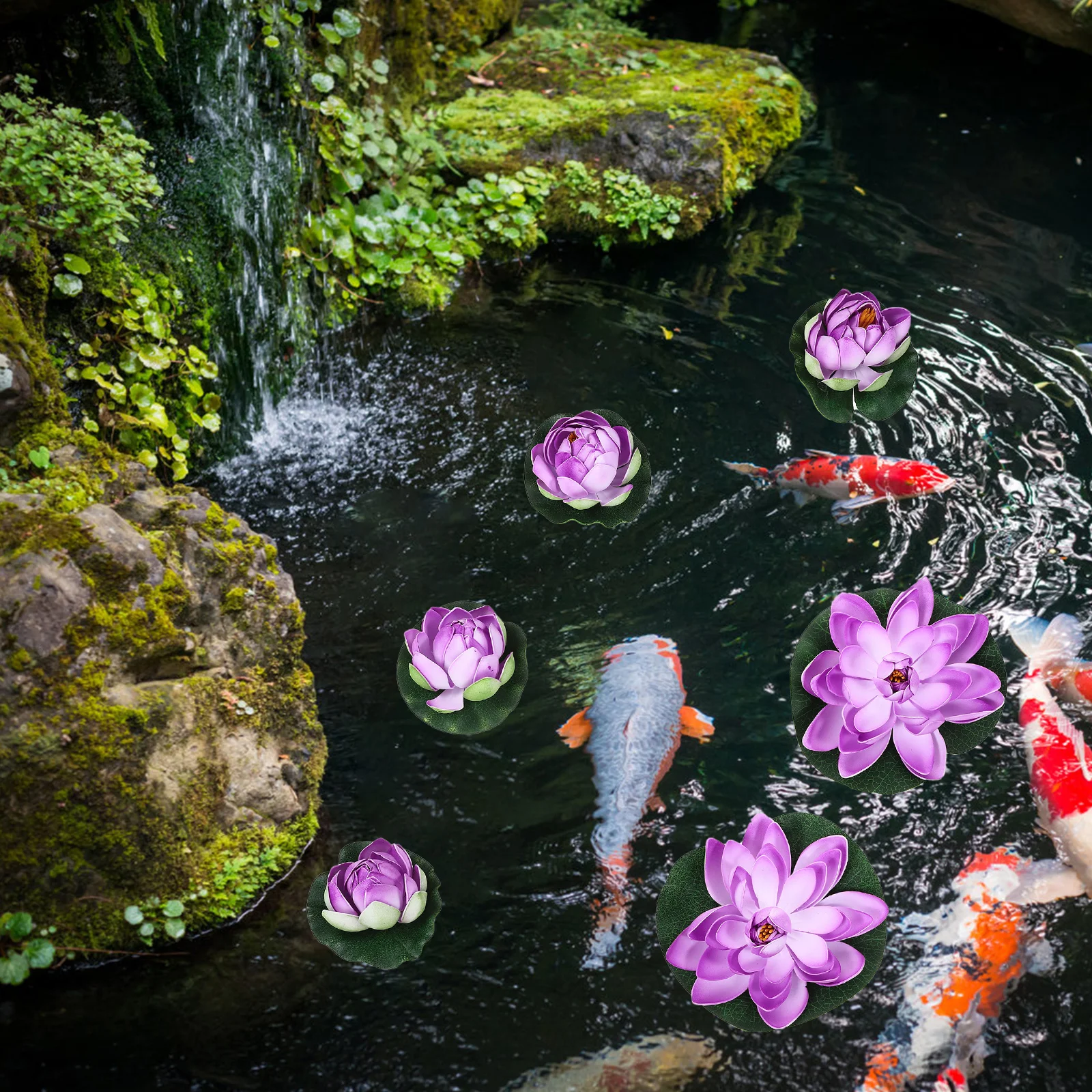 

6Pcs Artificial Floating Lotus Deep Green Embossed Leaves Home Decor 4M 2L Yellow Suitable Indoor Outdoor Artificial Pond Plants