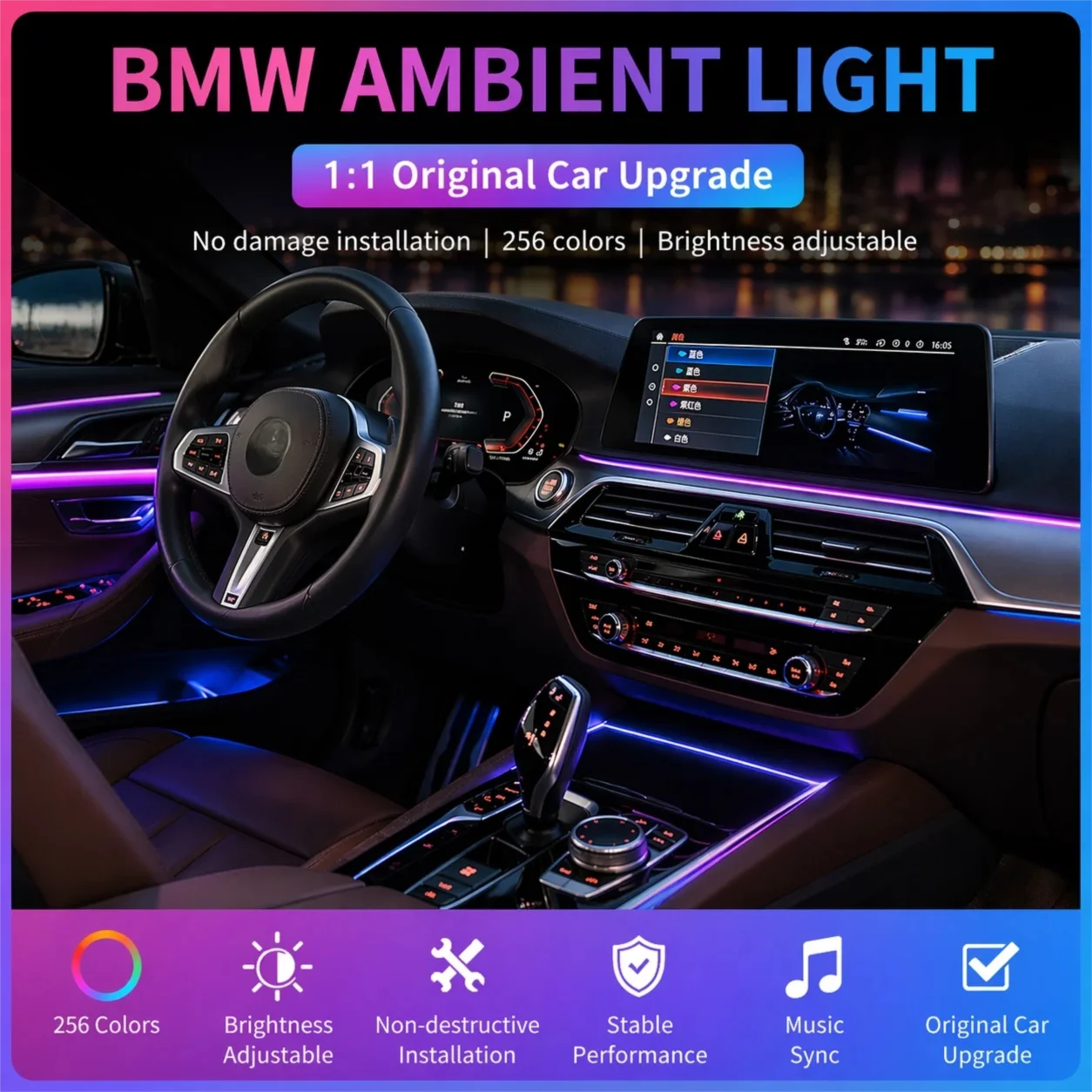 Interior LED Ambient Light for BMW 3 5 Series F30 G20 G30 X1 X3 X5 F15 G05 iDrive Control Atmosphere Lamp No Coding Needed