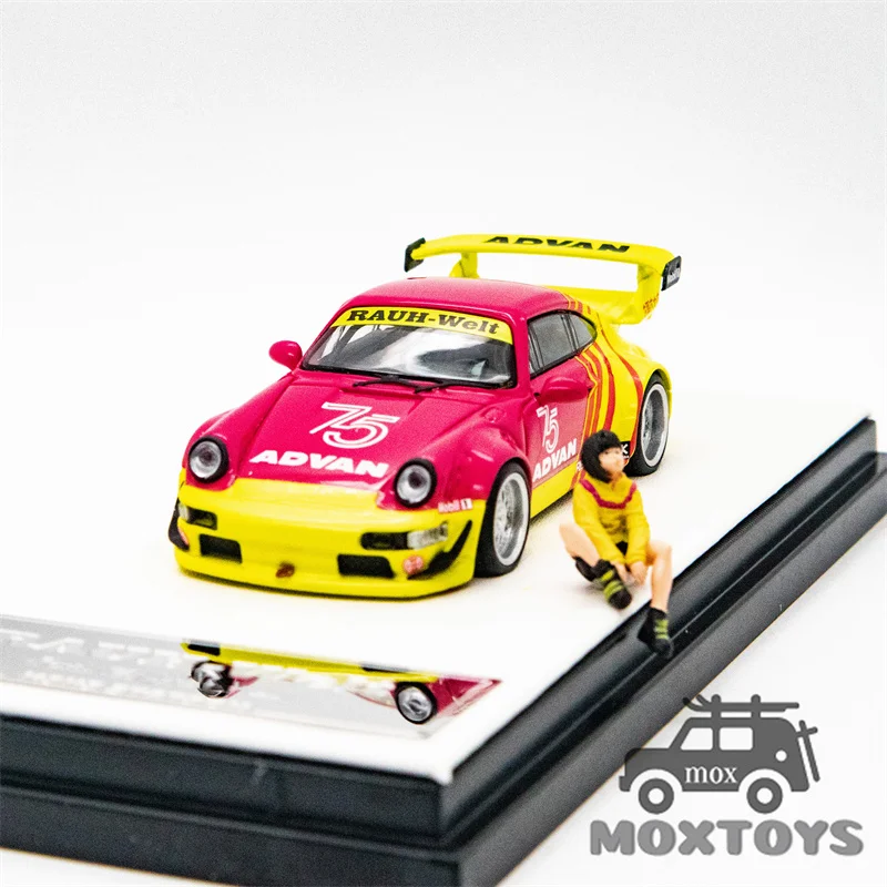 Mini Station 1:64 RWB 964 ADVAN & Motorcycle with figure Diecast Model Car