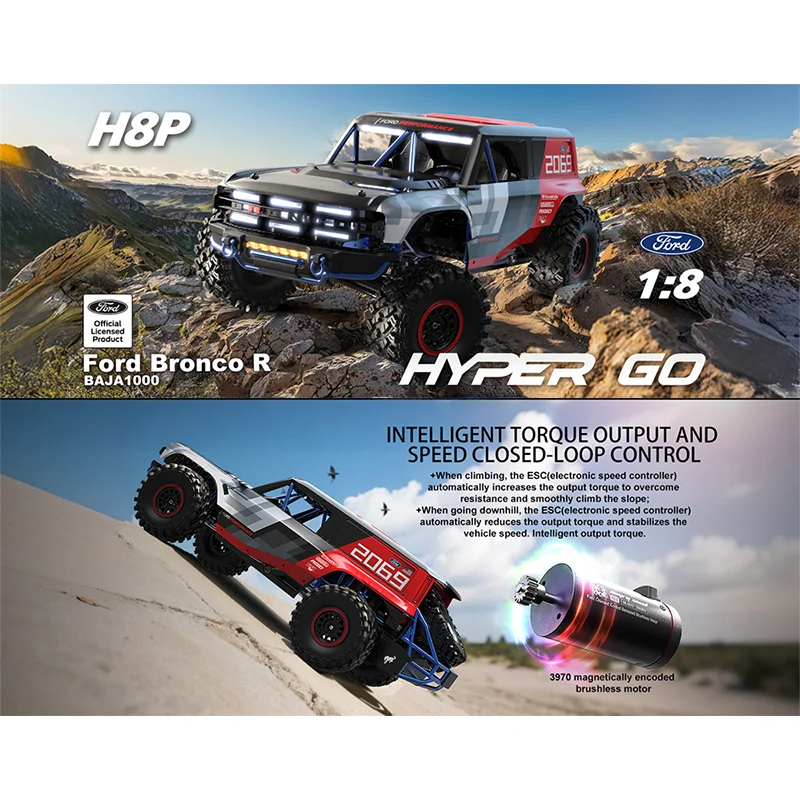 Nouveau en Stock Mjx 1:8 échelle H8p Ford Bronco Baja 1000 télécommande Rc tout-terrain modèle de véhicule d'escalade personnalisé jouet pour enfants cadeau