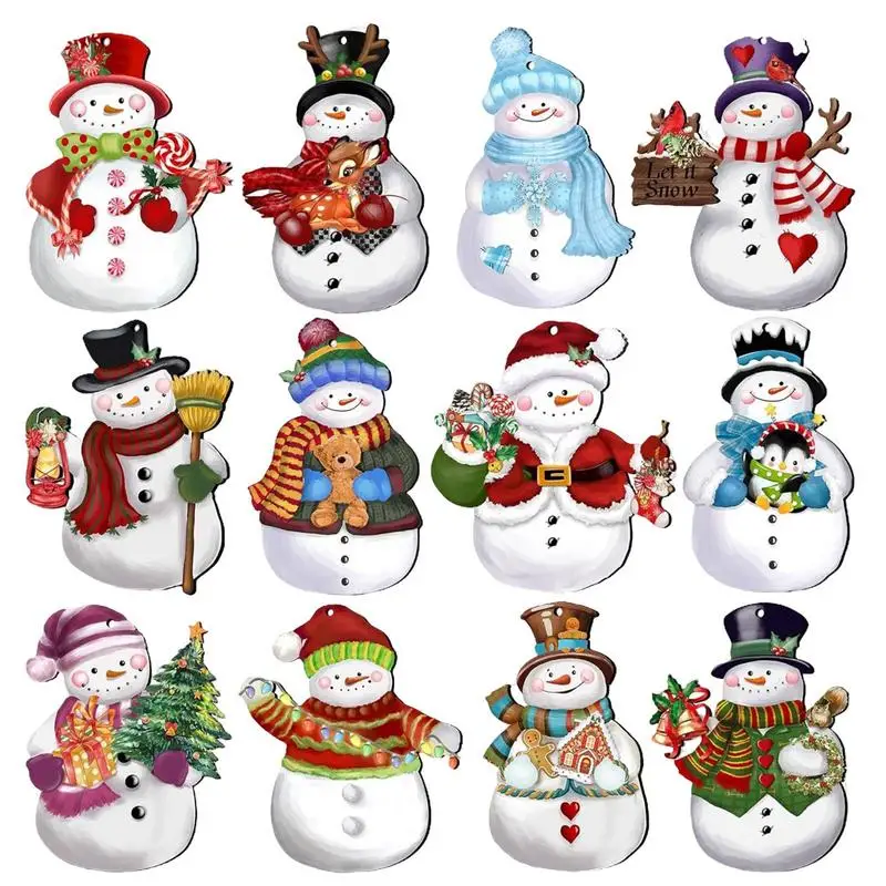 Snowman Ornaments Rustic Farmhouse Christmas Tree Snowman Decorations Set Of 12 Christmas Tree Rustic Charm For Wall Window Door