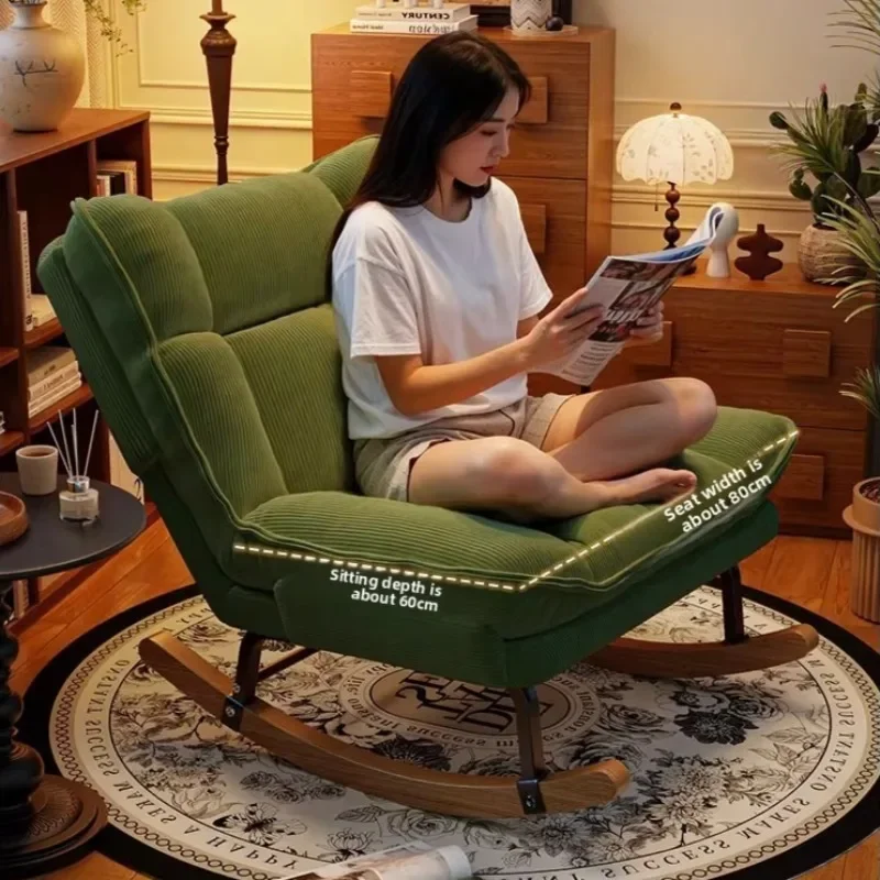 Retro style lazy sofa rocking chair, corduroy thick soft bag lounge chair, living room sofa rocking chair, single sofa chair