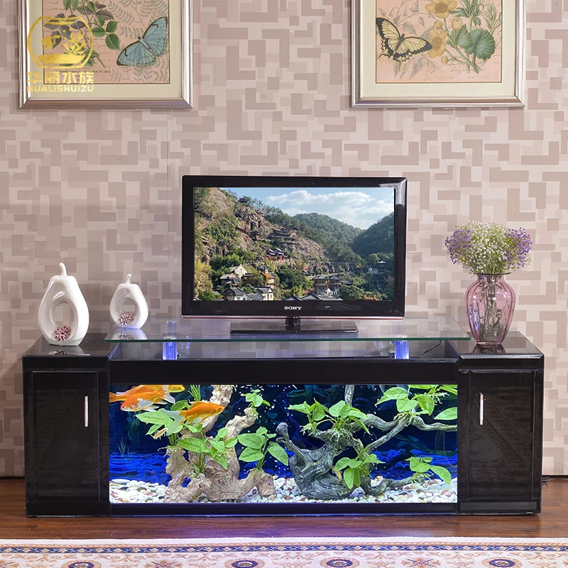 Tanque de peces para sala de estar, fondo grande y pequeño, armario de TV para pared, acuario gratis para el hogar