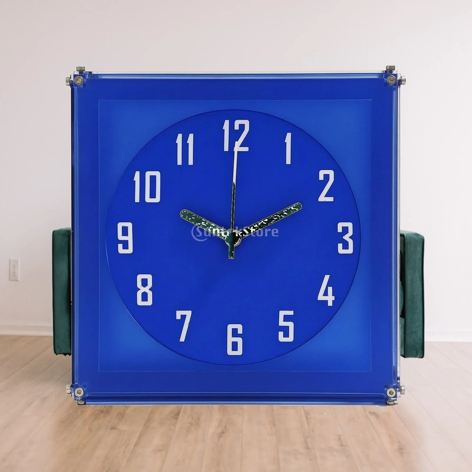 Blue Square Acrylic Wall Clock Modern Silent Design White Arabic Numbers for Home Office Study Room Decorative Piece