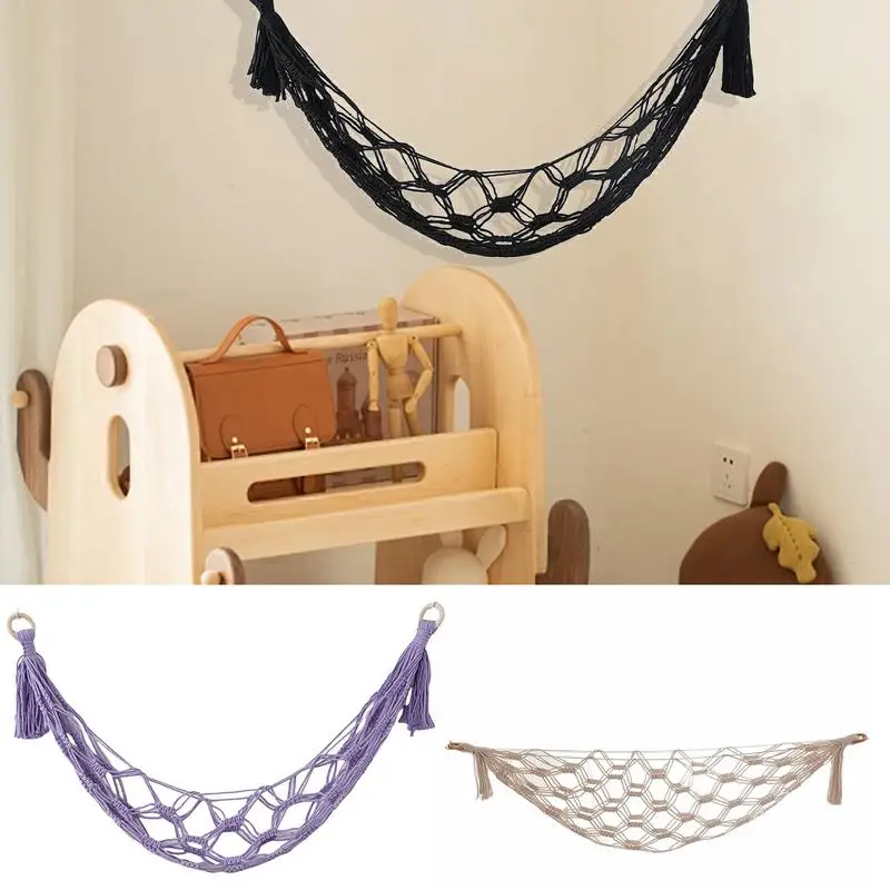 Stuffed Animal Toy Storage Hammock Stuffed Animal Hammock with Macrame Bohemian Tapestry Wall Storage Bag for Childrens Room