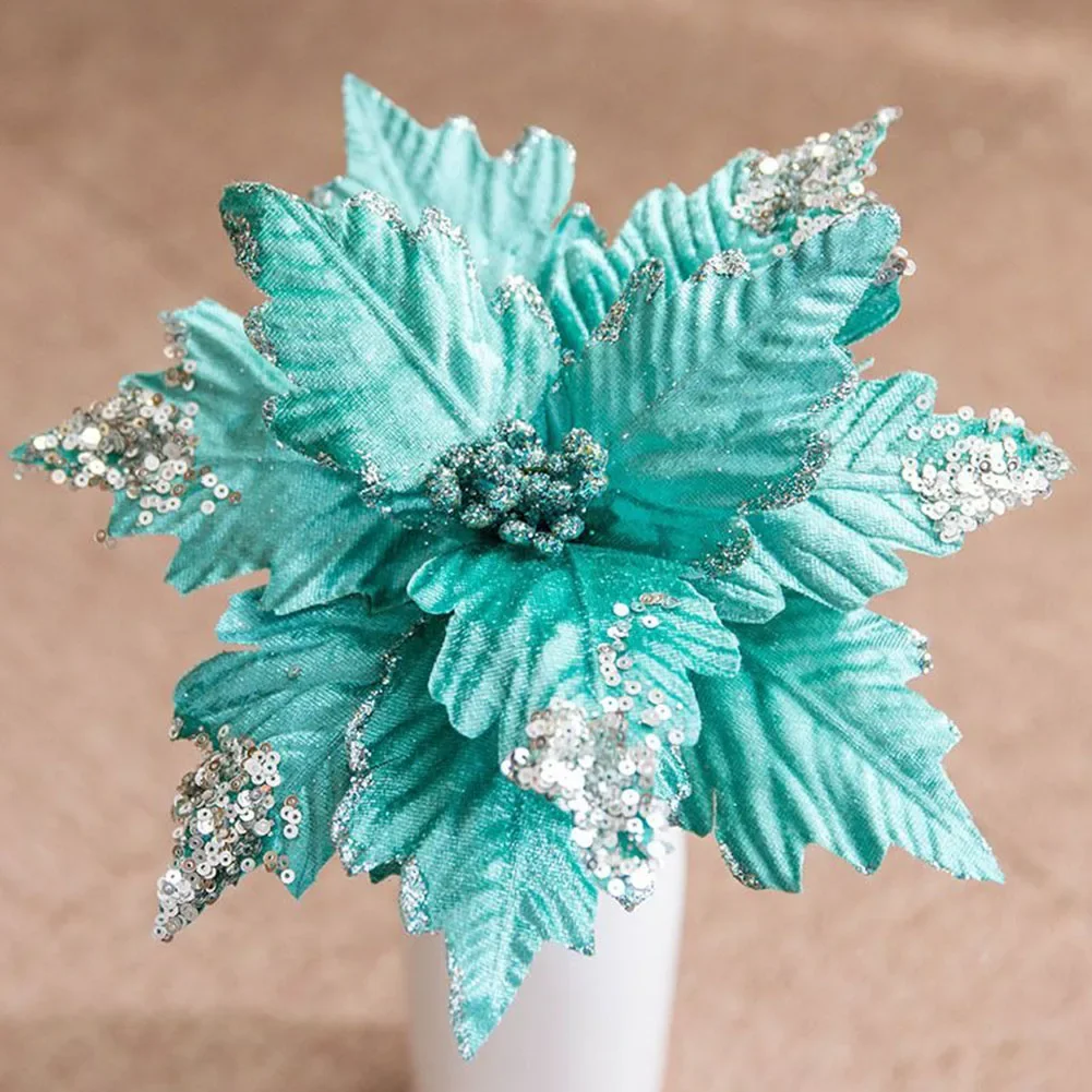 Paillettes Fiore di Natale Flanella Plastica fatta a mano 1PC 25 cm Panno per la decorazione Alberi di Natale per creare un'atmosfera natalizia