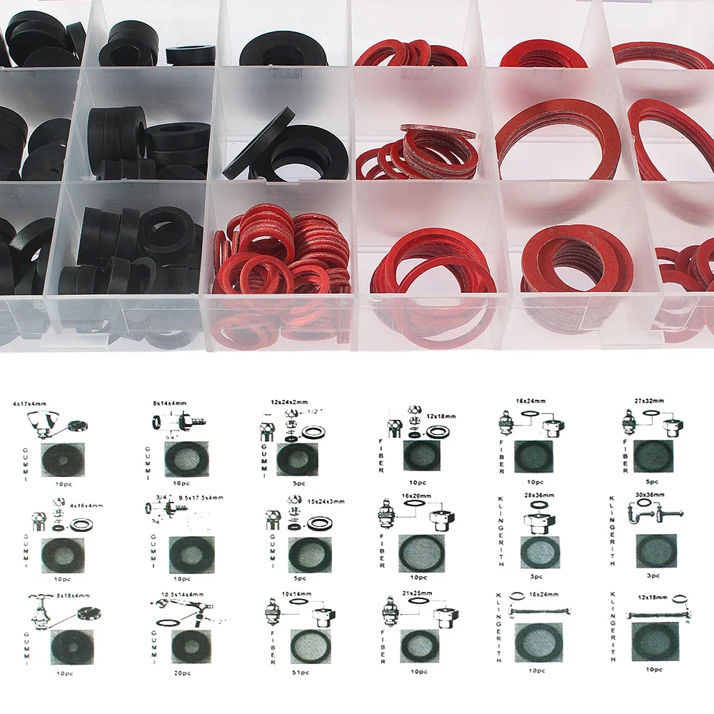 202PCS/Box High-Quality Rubber O-Ring Gasket Assortment Kit - 18 Sizes Sealing Rings Set for Car, O-Rubber Gasket Washer