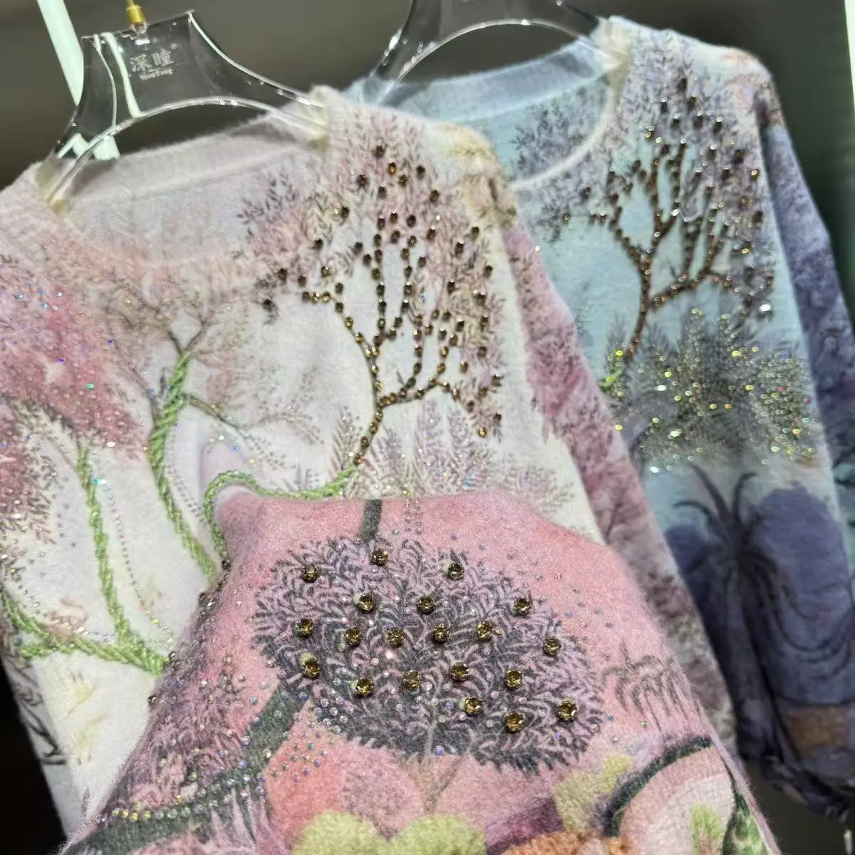 New Trend Autumn Winter Spring High-end Sparkle Diamonds Sweater Women's Knitwear Pullover Outwear Knitted Tops Woman Clothing