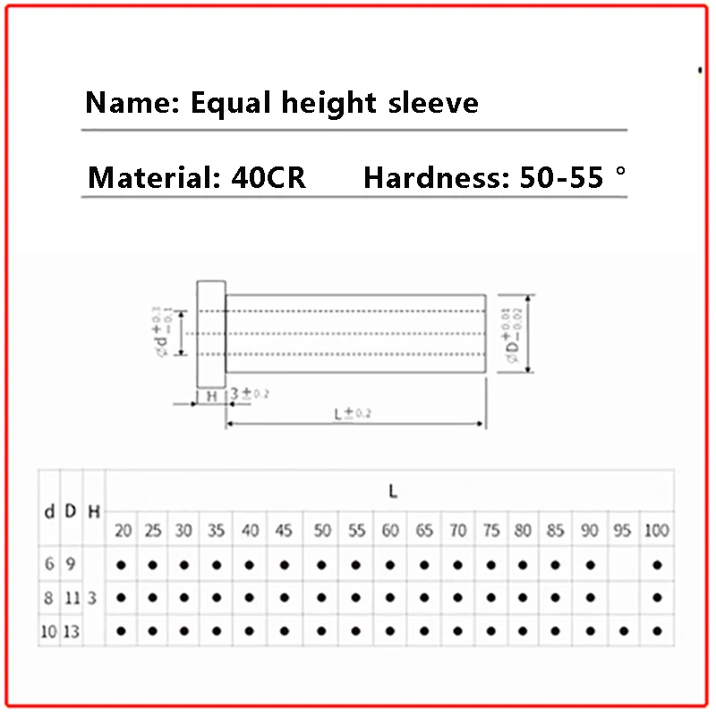 10 pièces, manchon à hauteur égale Cr20, diamètre intérieur 6, 8, 10 mm, douille de guidage pour plaque de dégrippage de moule, douille de précision à butée.