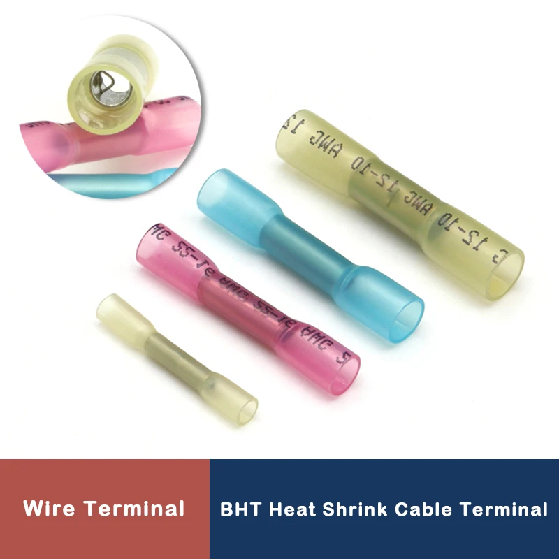 

10/100Pcs Heat Shrinkable Cable Terminal Tube BHT0.5 BHT1.25 BHT2 BHT5 AWG22-10 Waterproof Insulated Butt Crimp Copper Connector