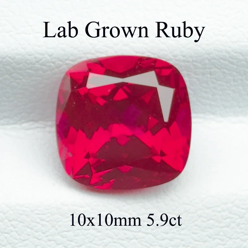 Im Labor gezüchteter Rubin, quadratisch, taubenblutrot, Kissenschliff, 10 x 10 mm, 5,9 ct, hochwertiger Edelstein für die Schmuckherstellung mit AGL-Zertifikat