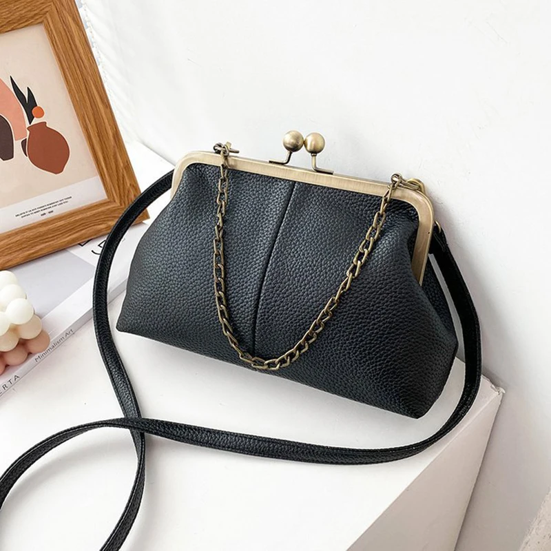 Vintage Soft Skin Shell Tasche Neue Lychee Muster Handtasche Einfache und vielseitige Umhängetasche Clip Kette Umhängetasche Damen Tasche – Detail 16