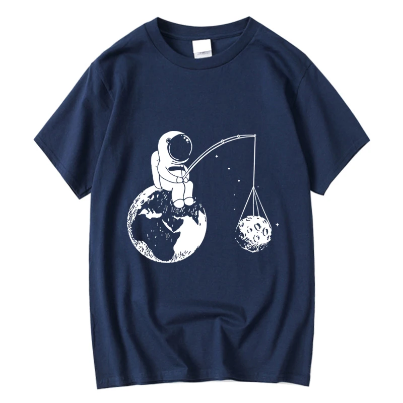 Summer Casual Men High Quality T-shirt 100%cotton Loose Funny Design Astronaut Printing for Men Top Cool Tshirt Male Tee Shirts