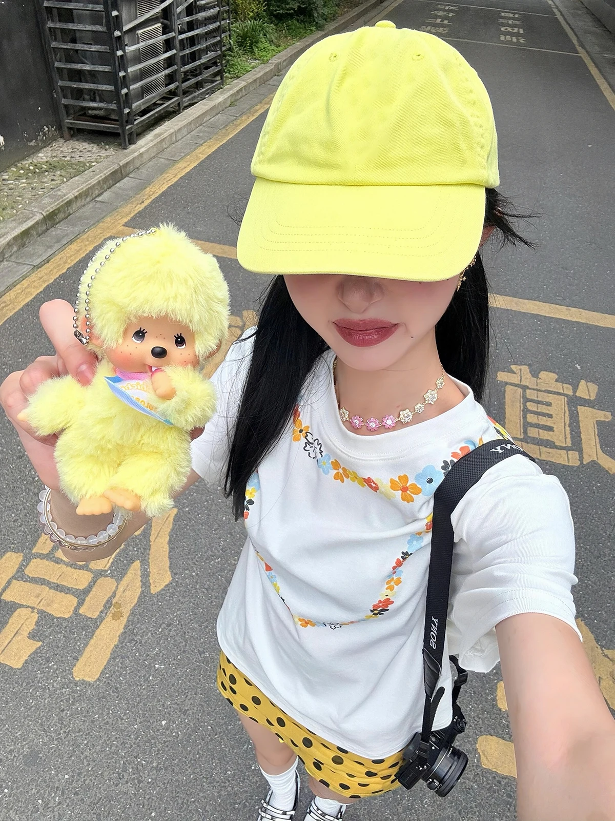 Sakura T-shirt Women's Casual Loose Short Sleeve Printed Neck Design Summer Cotton Top Floral Gardenia Necklace Summer Style