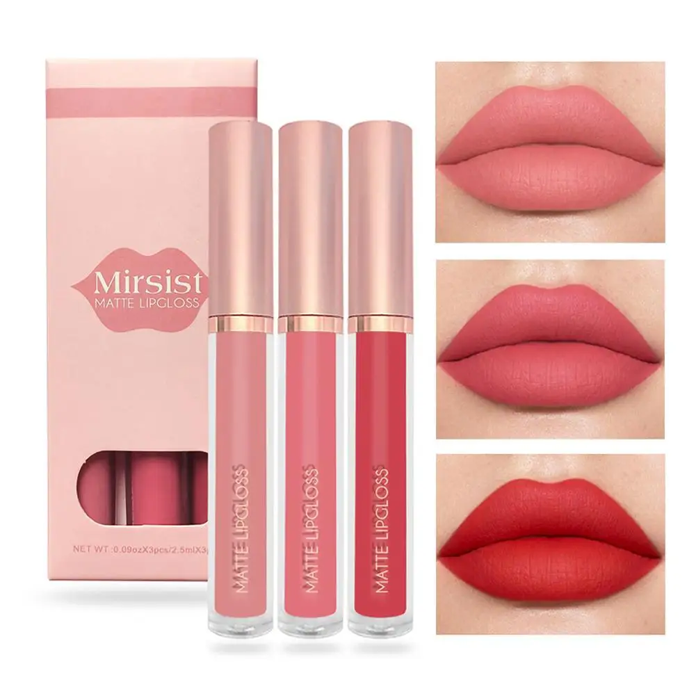 3 Stks/set Vloeibare Lippenstift Set Matte Fluwelen Mist Langdurige Sexy Rode Lip Glosses Bonenpasta Lipgloss Lip Make-Up Cosmetica Hot