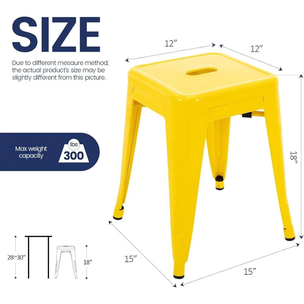 Conjunto de bancos de metal industrial de 18 unidades, bancos de sala de aula empilháveis, cadeiras de jantar de metal sem encosto para ambientes internos e externos, cozinha curta