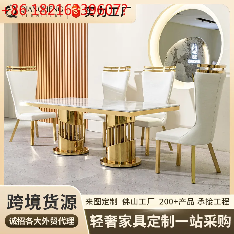 

Marble dining table rectangular Italian light luxury high-end household 2 rice table dining table and chair combination