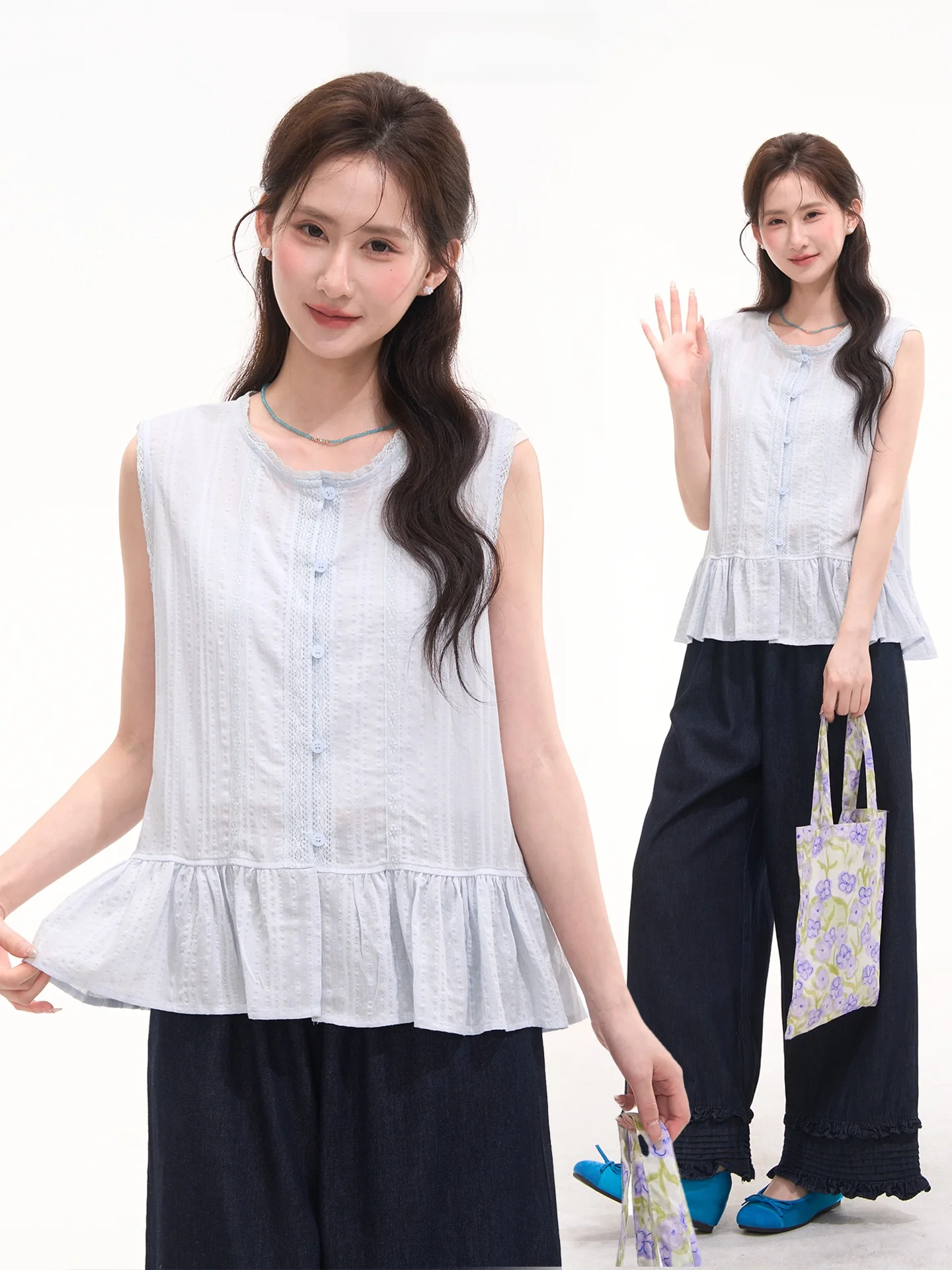 

Женская летняя блузка без рукавов в стиле Sweet Princess с кружевной отделкой, из смесового хлопка, повседневная, прямого кроя, модный топ в стиле принцессы