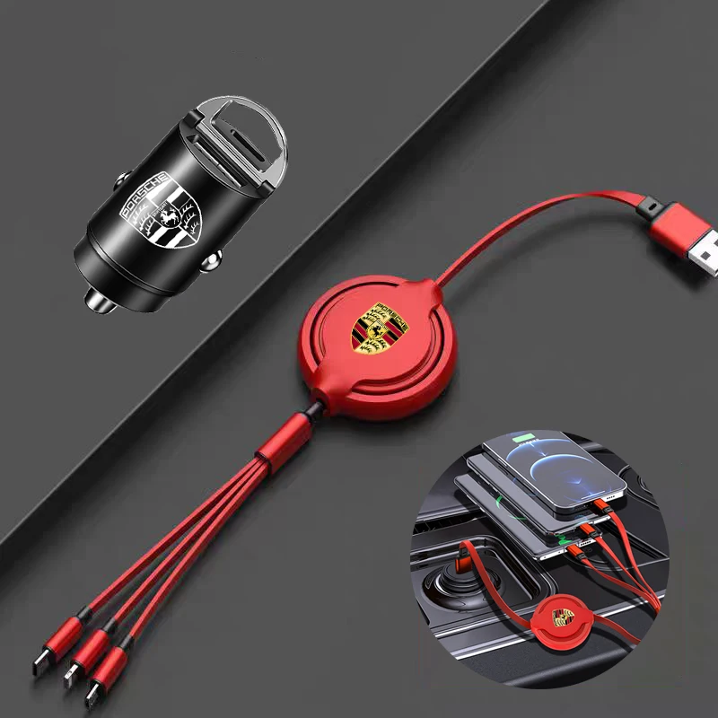 3 In 1 Data Cable Phone Fast Charging Cable Car Accessories For 911 718 Taycan Panamera Cayenne Macan Boxster Cayman 918