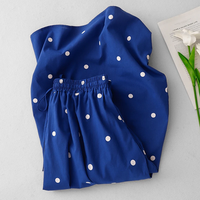 الأزرق البولكا نقطة القطن الخالص ألف خط ميدي تنورة المرأة الربيع الصيف جديد الخصر Cinching طباعة f طول مظلة تنورة