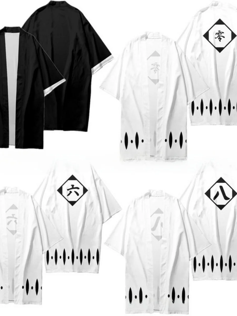 

Цифровая печать, аниме-косплей, кимоно, верхняя одежда, черный халат Ичиго, повседневная летняя молодежная модная традиционная японская одежда