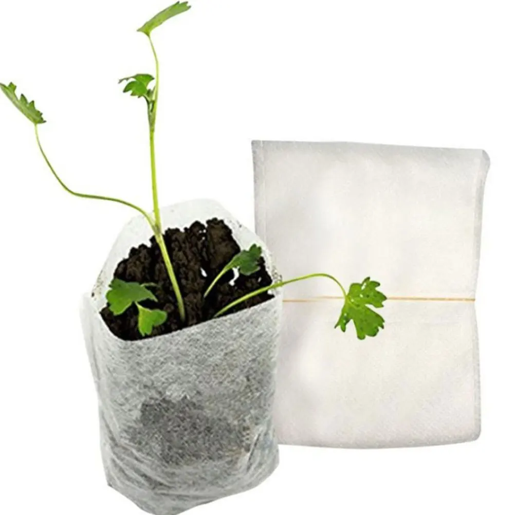 

400Pcs Biodegradable Nursery Bags Non-Woven Breathable Plant Grow Bags for Garden Vegetable Flower Fruit Protection
