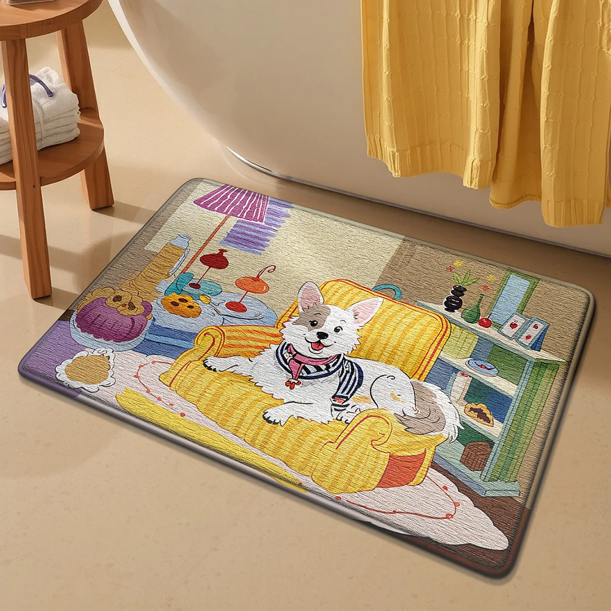 

Очаровательный коврик для ванной с мультяшной собакой, коврик для ванной из пены премиум-класса с эффектом памяти, ультрамягкий, быстросохнущий, нескользящие коврики с супервпитывающим дизайном