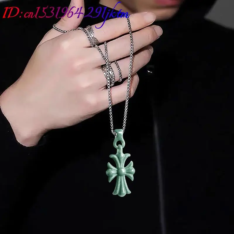 Natural Burmese Jadeite Cross Pendant Necklace Jewelry Designer Gemstone Real Jade Vintage Accessories Luxury Gifts for Women view 5