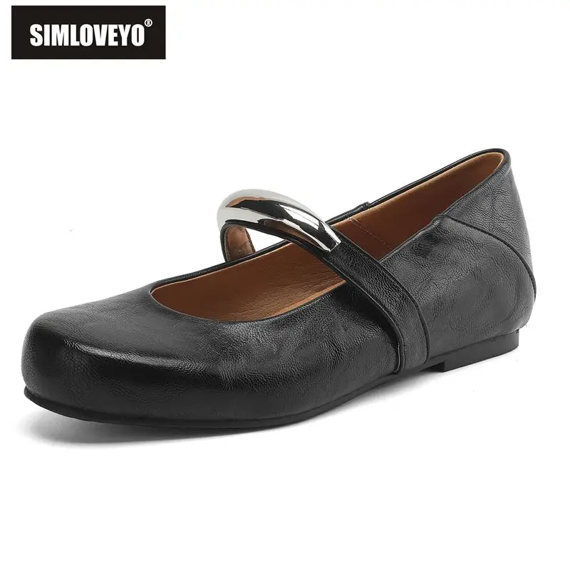 

Брендовые женские туфли без каблука SIMLVOEYO, с круглым носком, большие размеры 41, 42, 43, мягкие, нескользящие, повседневные, ручной работы, обувь Мэри Джейн