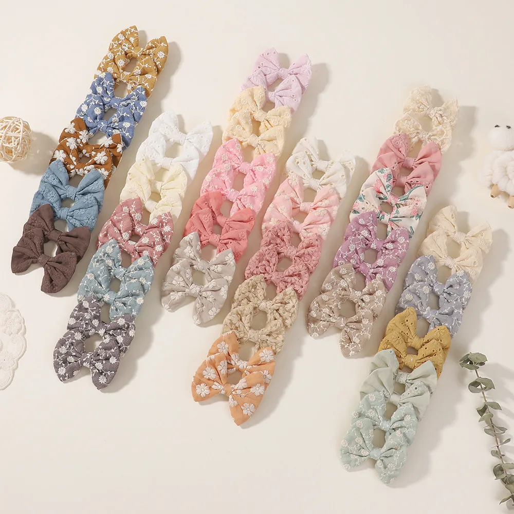 

20Pcs Embroidered Flower Kids Bows Hair Clips Cute Cotton Bowknot Hairpins for Baby Girls Barrettes Headwear Hair Accessories