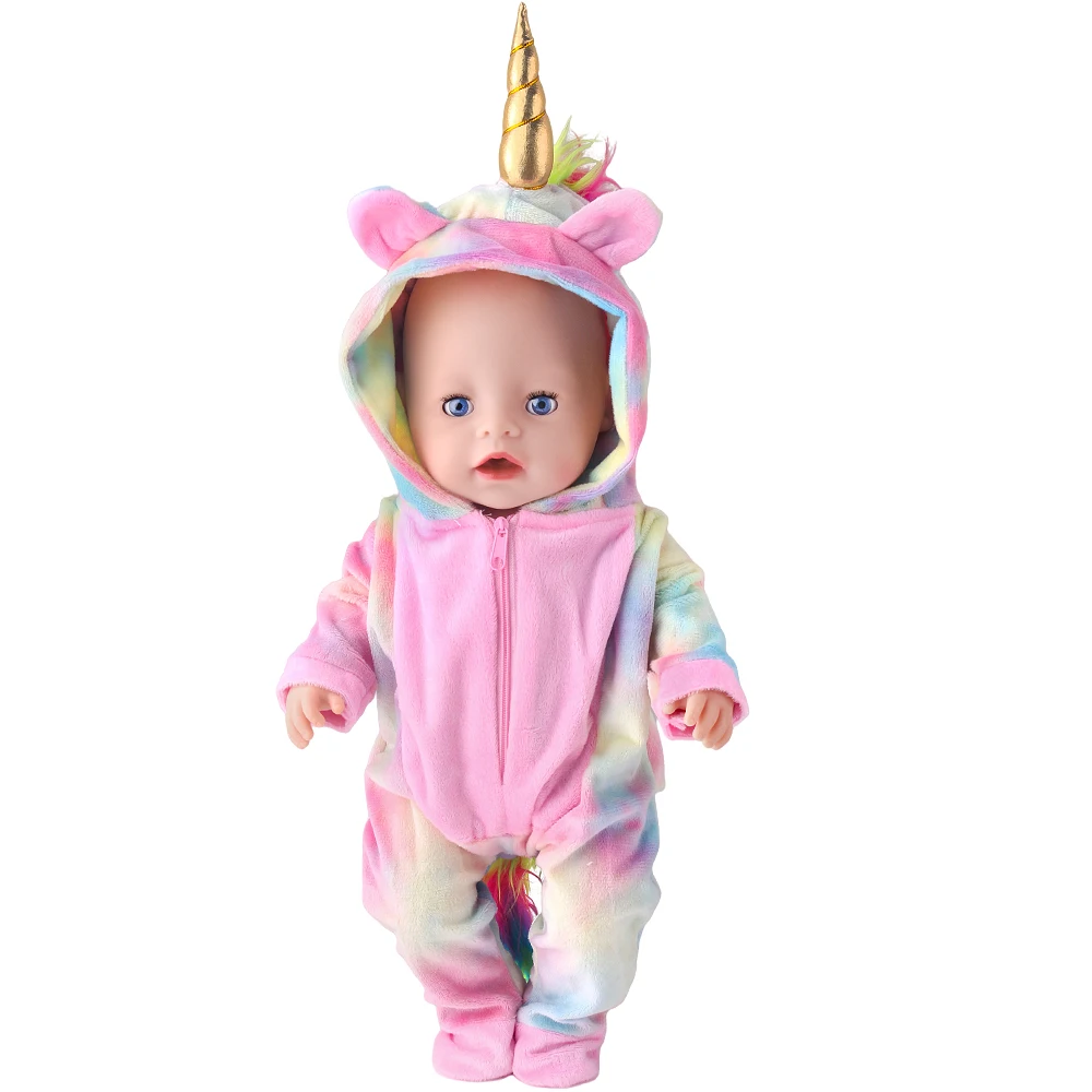 43-45 cm babypop schattige eenhoorn onesie kledingset voor Amerikaans ons en generatie 18 inch meisjespoppen pak cadeau