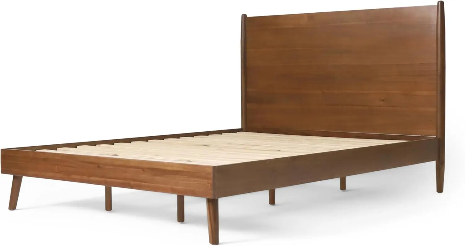 Mid Natural Acacia Wood Bed,Queen, marrom médio, marrom