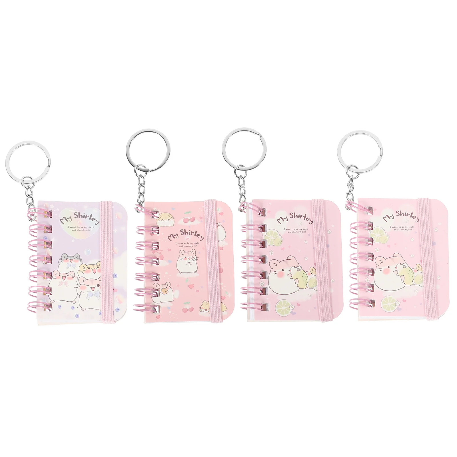 4 Pcs Cute Cat Keychain Note Pads Creative Small Notebook Pendant Mini Keyring Bags